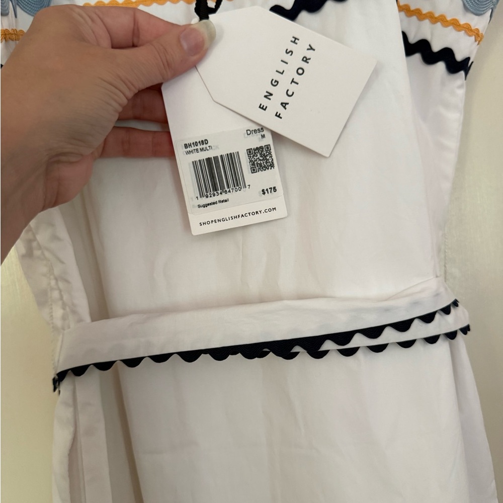 English Factory White Maxi Dress with Navy Rickrack Trim - Picture 3 of 3